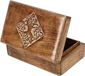 Ajuny Hand Carved Decorative Wooden Jewelry Box Celtic Centre Design Rustic Finish Keepsake Storage Travel Organizer Treasure Chest Trinket Holder Great for Gifts