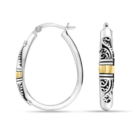 LeCalla 925 Sterling Silver Jewelry Antique Light-Weight Click-Top Oval Hoop Earrings for Women and Teen Girls 30MM