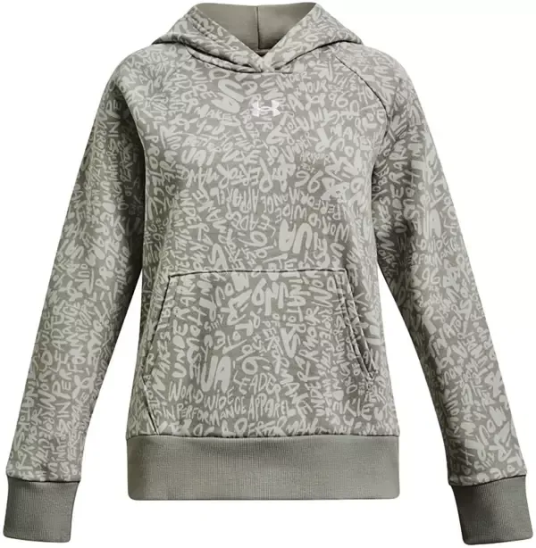 ? Youth Girls Large Under Armour Logo Hoodie Grey/Pink Fast Shipping