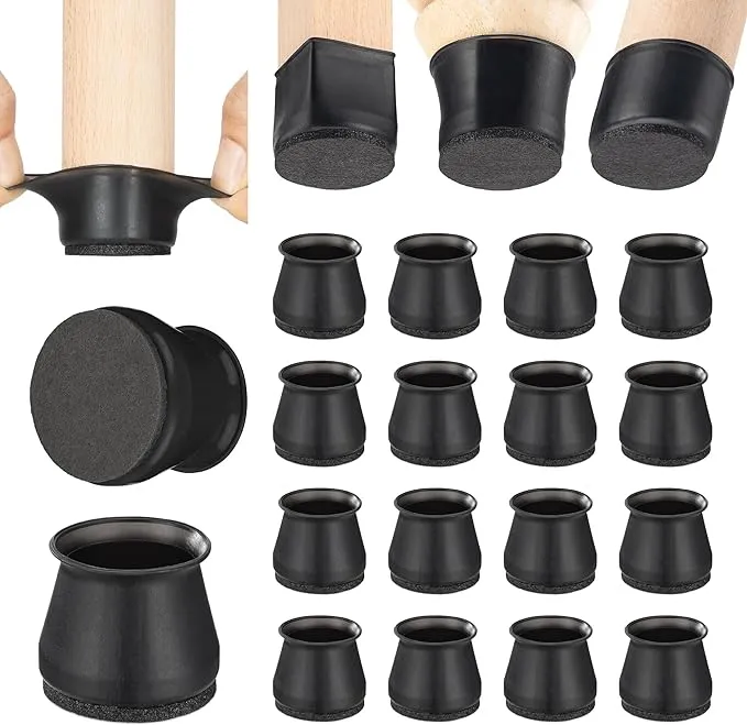  Chair Leg Floor Protectors - Felt Bottom Silicone Pads for Small Black-16p