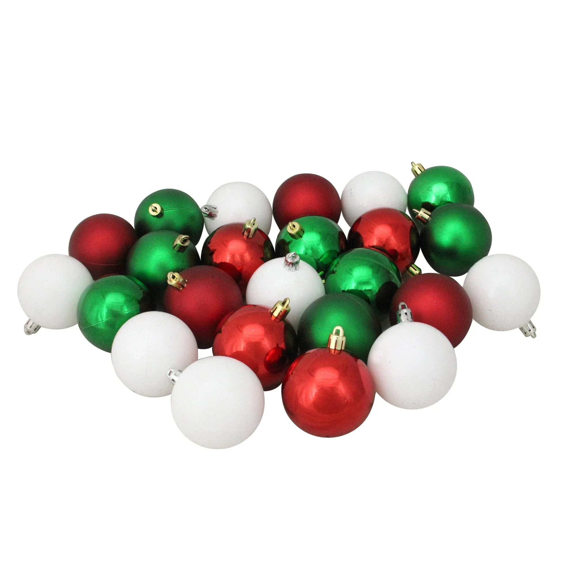 Northlight 24ct Matte/Shiny Red White & Green Shatterproof Christmas Ball Ornaments 2.5" (60mm)