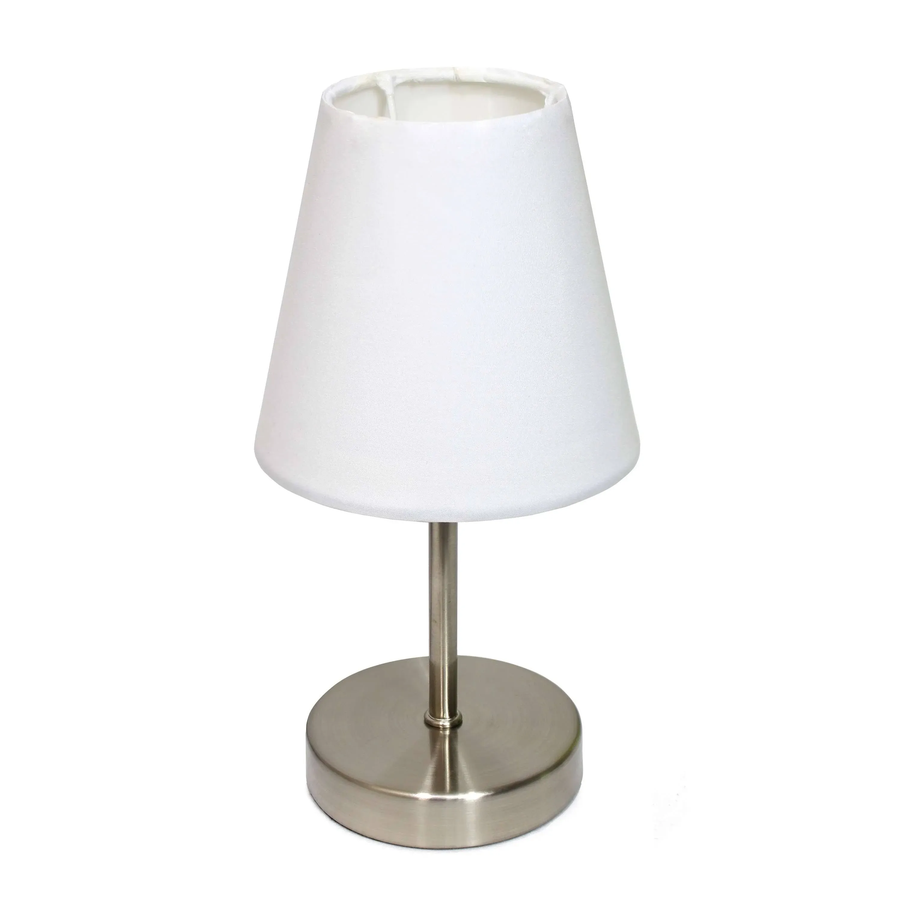 Simple Designs Mini Basic Table Lamp with Fabric Shade, 10.63"H, White/Sand Nickel