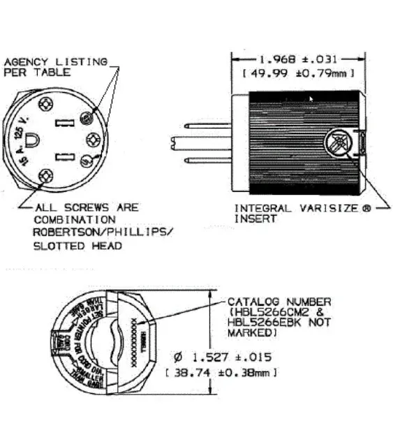 HBL5266C Hubbell Straight Blade Plug