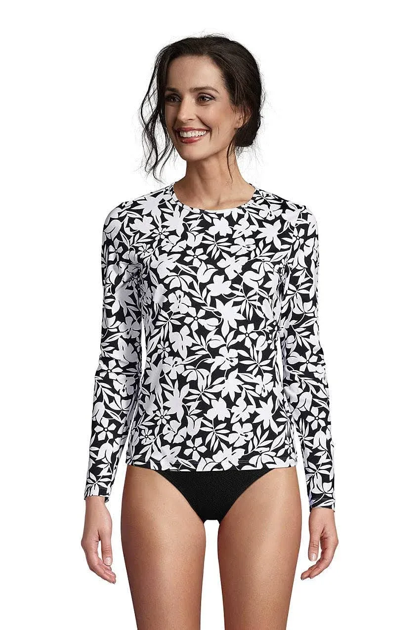 Lands' End Women's Crew Neck Long Sleeve Rash Guard UPF 50 Sun Protection Swim Tee