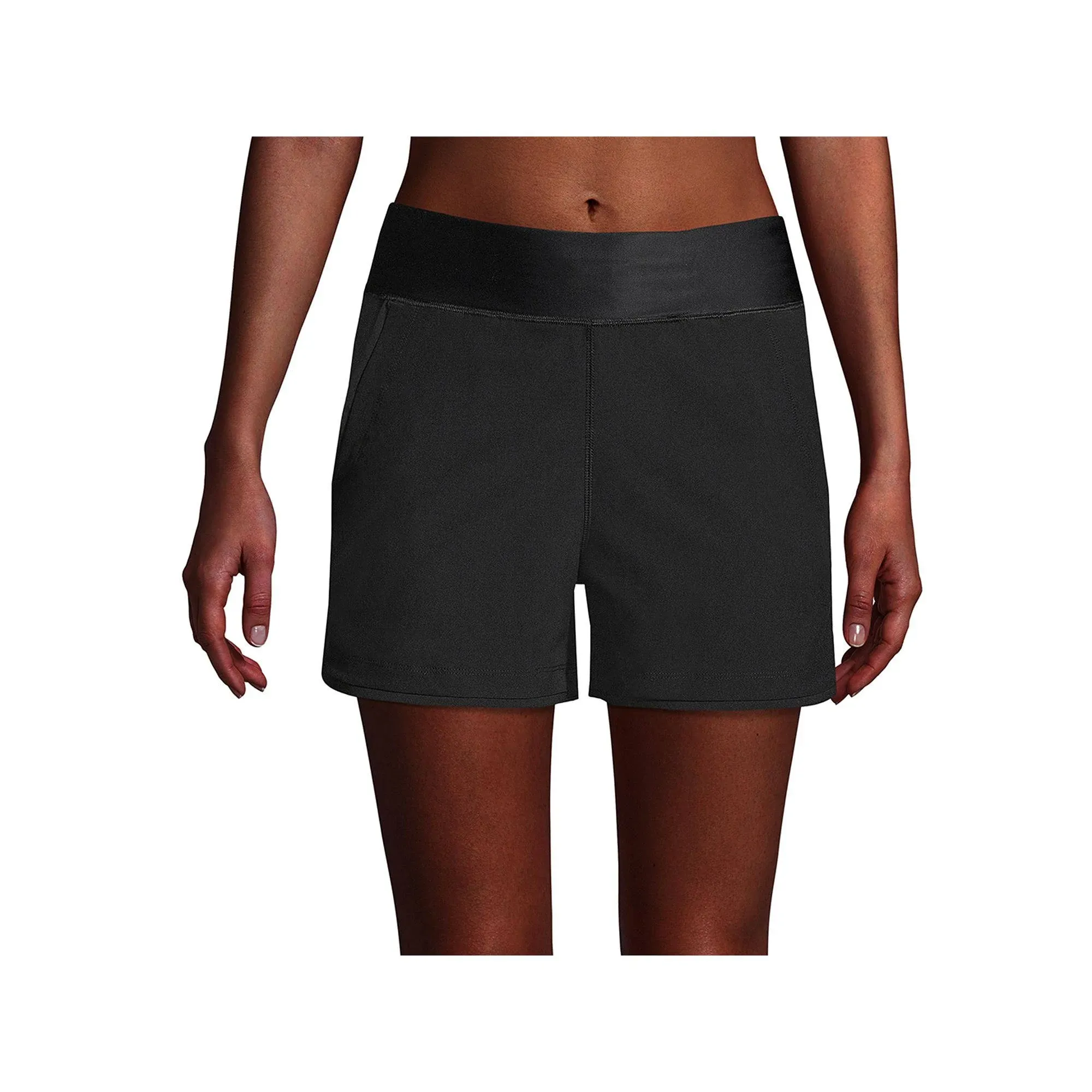 Lands' End Women's 3" Quick Dry Elastic Waist Board Shorts Swim Cover-Up Shorts with Panty - 14 - Black