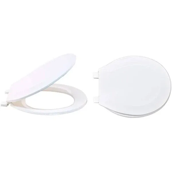 White Plastic Toilet Seat with Lid, Round, 65901