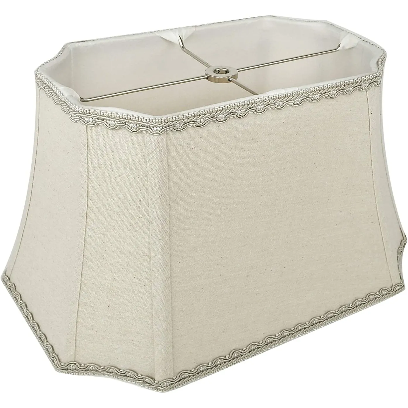 Bell Rectangle Cut Corner Linen Lampshade with Lace Trim 10/6x14/10x10 (Spider) - 14x10x10