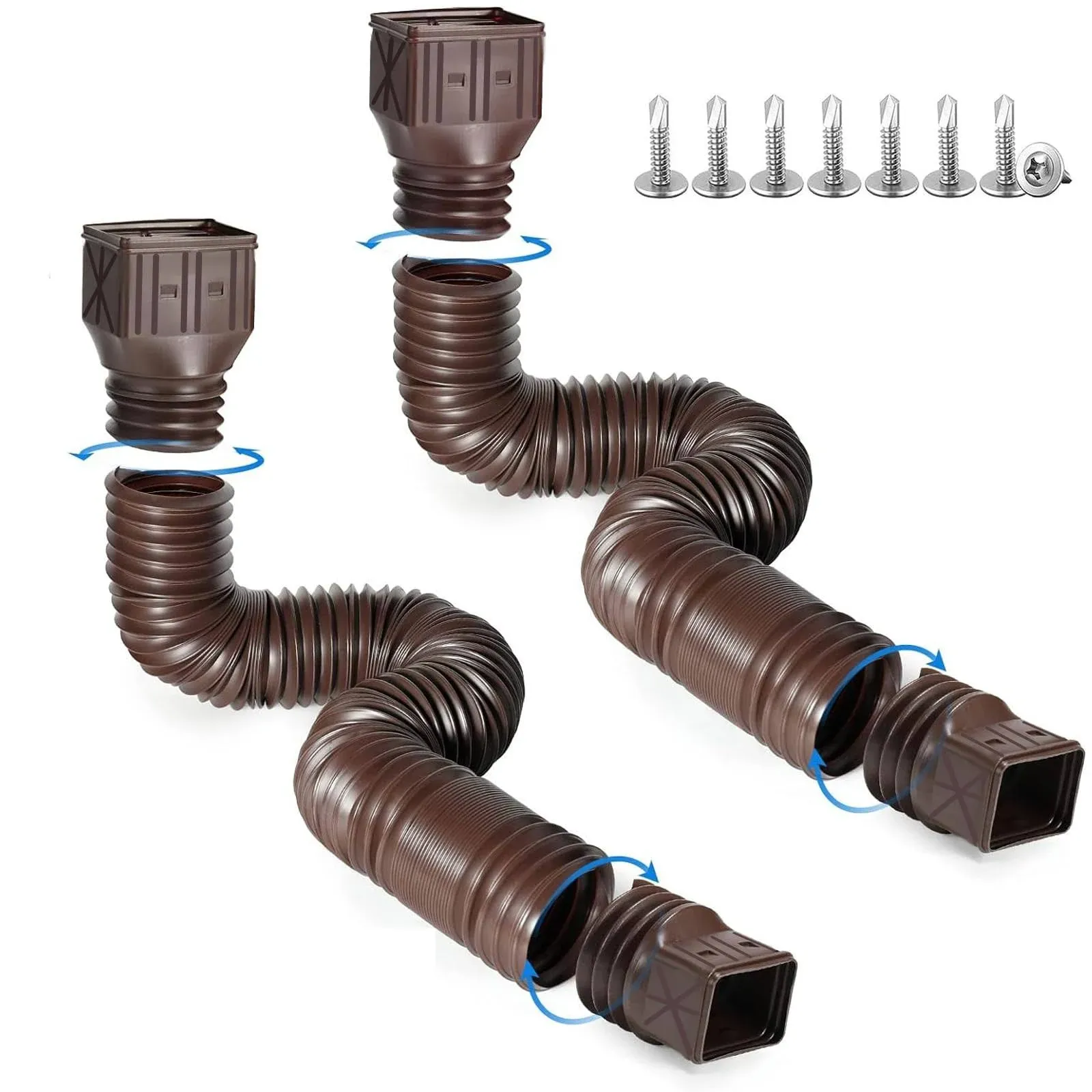 2 Pack Flexible Rain Gutter Downspout Extensions,Drain Downspout Extender,Gutter Extension Flexible,Down Spout Drain Extension Pipes,Extendable from 21 to 60 Inches (Brown)