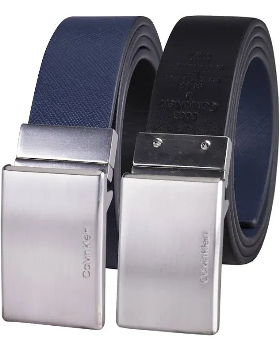 Calvin Klein Men's Two-In-One Reversible Modern Plaque Buckle Dress Belt