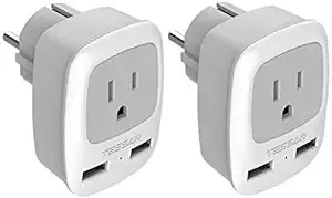 TESSAN Type E/F Germany European Adapter 2 Pack, Schuko France Travel Power Plug 2 USB, Outlet Adaptor Charger for US to Most of Europe EU Spain Iceland German French Russia Korea Norway Greece