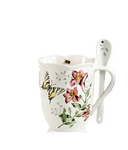 Lenox Butterfly Meadow Mugs with Spoons (Set of 2)