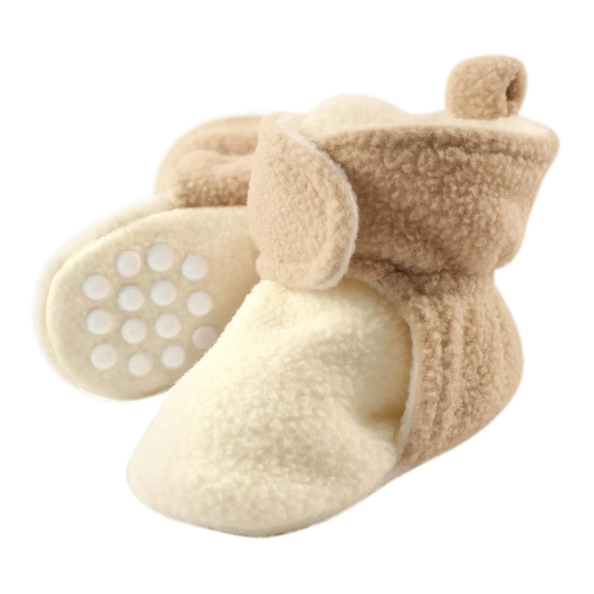 Luvable Friends Baby and Toddler Cozy Fleece Booties  Cream Tan  0-6 Months