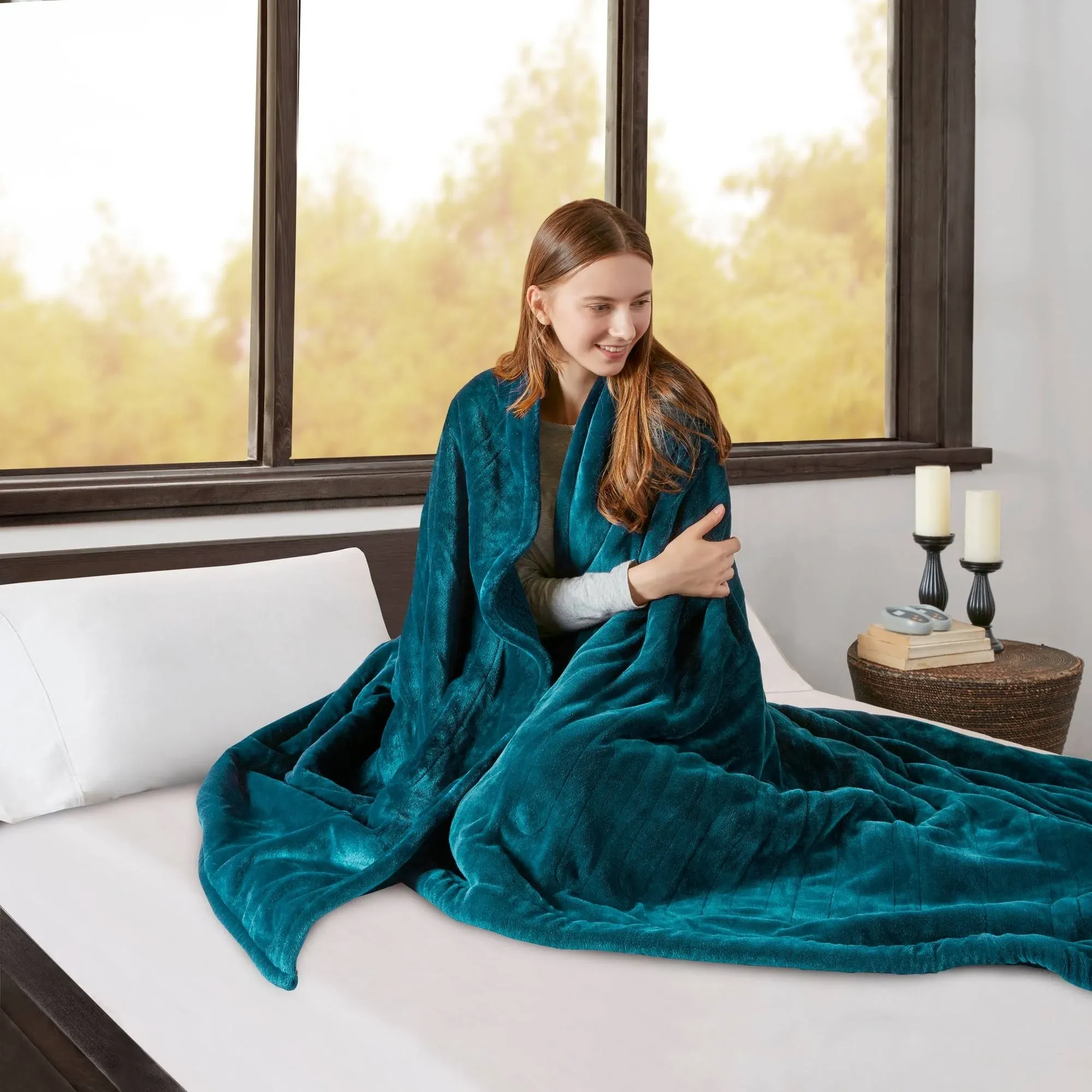 Beautyrest - Heated Microlight to Berber Blanket - Twin - Teal