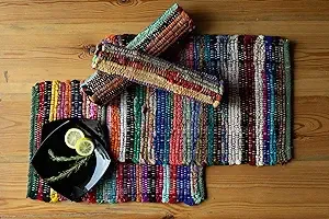 Eco Friendly Rainbow Multi Chindi Placemats Set of 4 mats Size 13&#034;x19&#034;