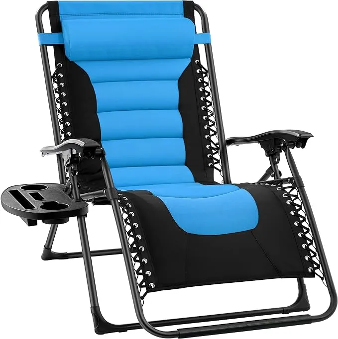 Best Choice Products Oversized Padded Zero Gravity Chair, Folding Outdoor Patio Recliner w/ Side Tray - Sky Blue