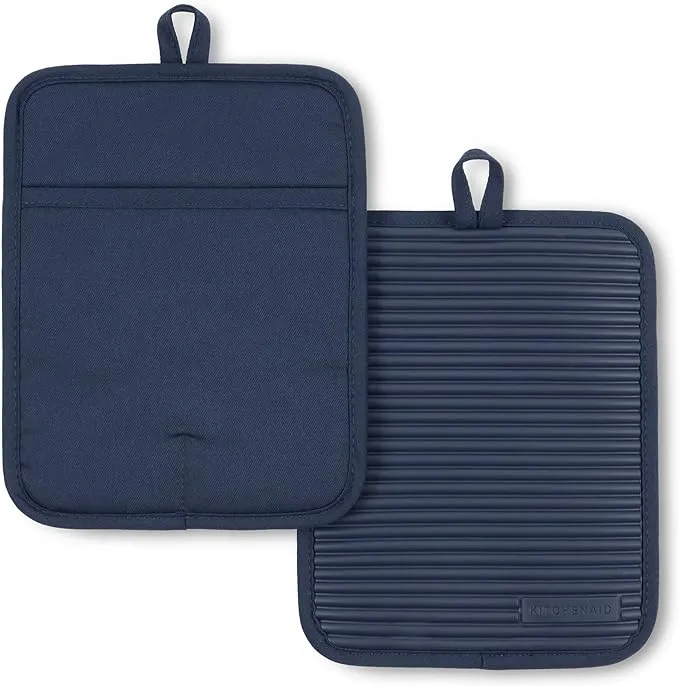 KitchenAid Ribbed Soft Silicone Ink Blue Pot Holder Set (2-Pack)