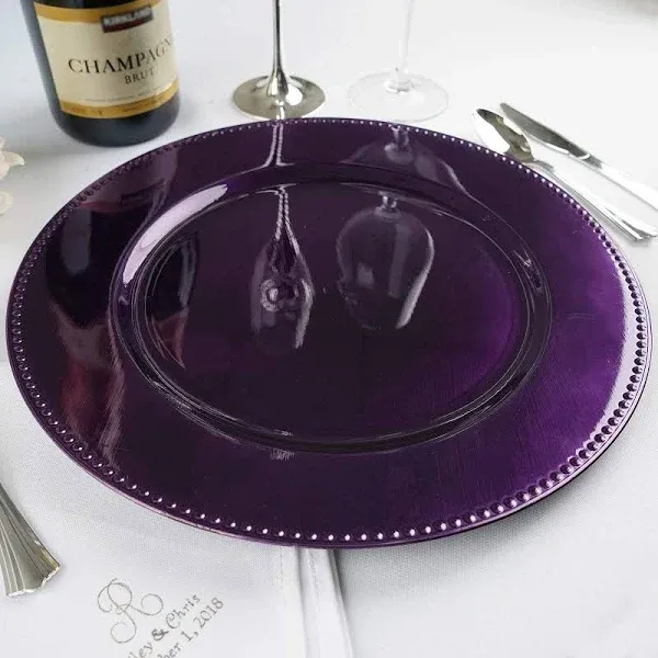 Efavormart 6 Pcs 13" Purple Beaded Round Charger Plates for Tabletop Decor ...