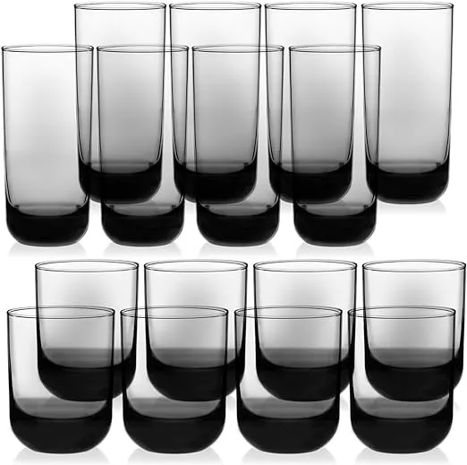 Libbey Polaris 16-Piece Tumbler and Rocks Glass Set, Smoke