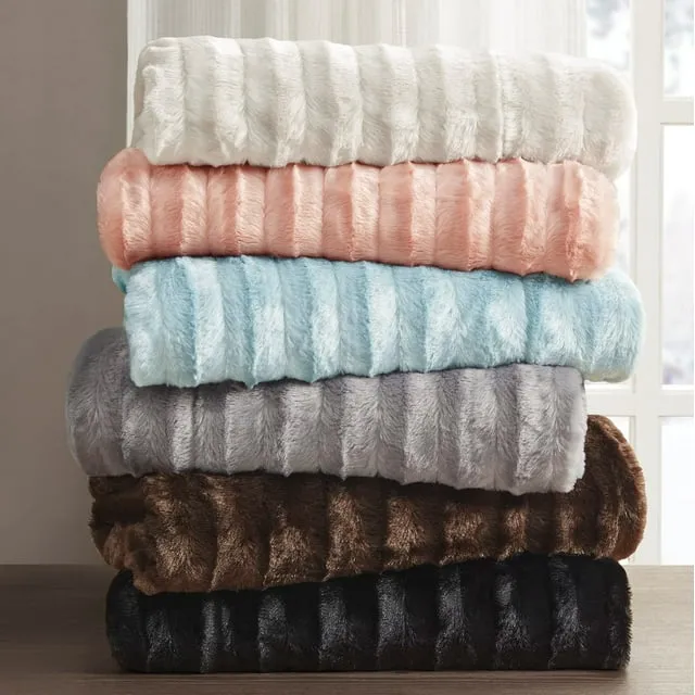 Duke Ribbed Faux-Fur Throw, 50" x  60"