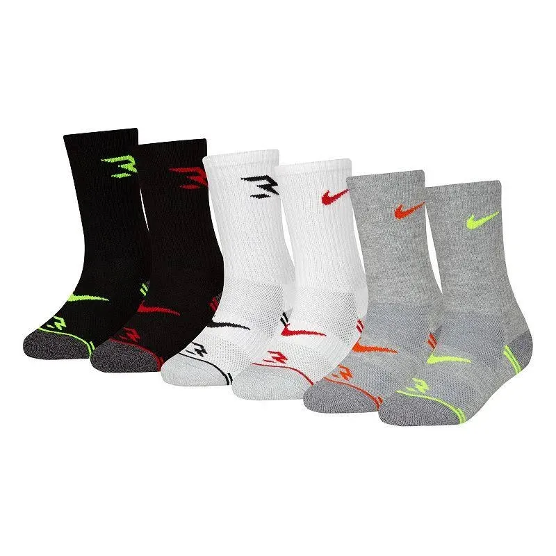 Boys Nike 6-Pack 3BRAND Pop Heather Crew Socks