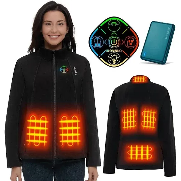 KOVNLO Heated Jackets for Women, Smart Controller with Light Out Design, Soft Fleece Electric Heating Coat with Battery Pack