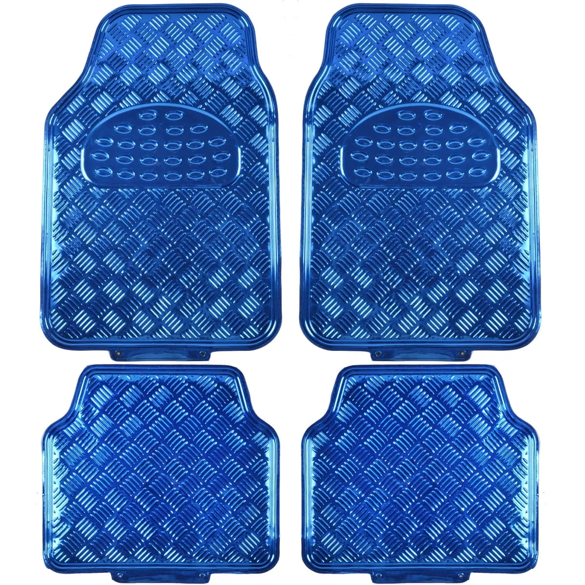 BDK Universal Fit 4-Piece Metallic Design Car Floor Mat - (Blue)