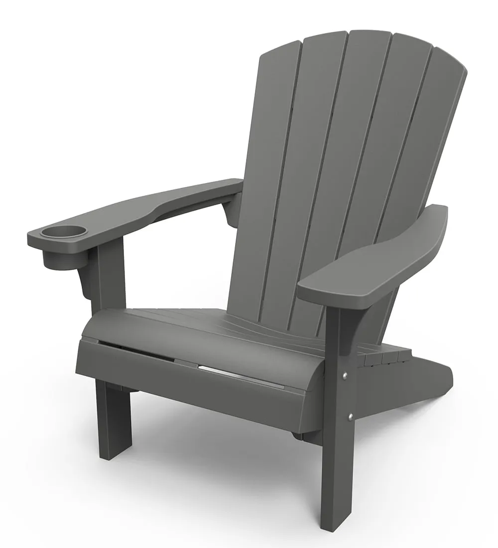 Keter Alpine Adirondack Resin Outdoor Furniture Patio Chairs with Cup Holder-Perfect for Beach, Pool, and Fire Pit Seating, Grey