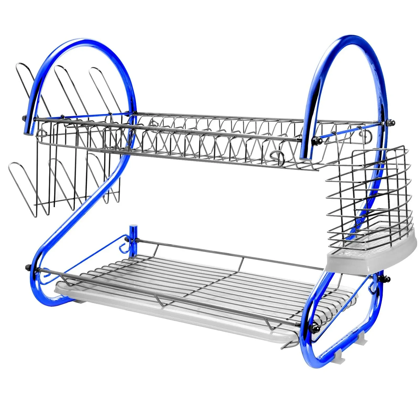 MegaChef 16 Inch Two Shelf Iron Wire Dish Rack in Blue