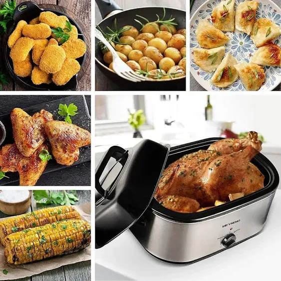 Heynemo Roaster Oven, 24qt Electric Roaster Oven, Turkey Roaster Oven Buffet with Self-Basting Lid, Removable Pan, Cool-Touch Handles