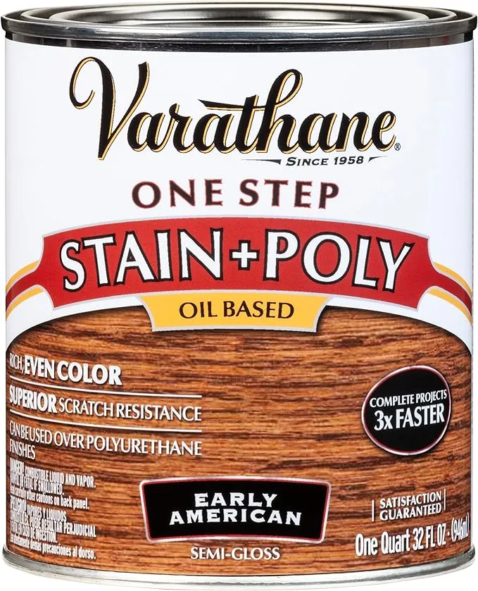 Rust-Oleum Varathane 225249H One-Step Wood Stain & Polyurethane, Quart, Early AmericanRust-Oleum Varathane 225249H One-Step Wood St…