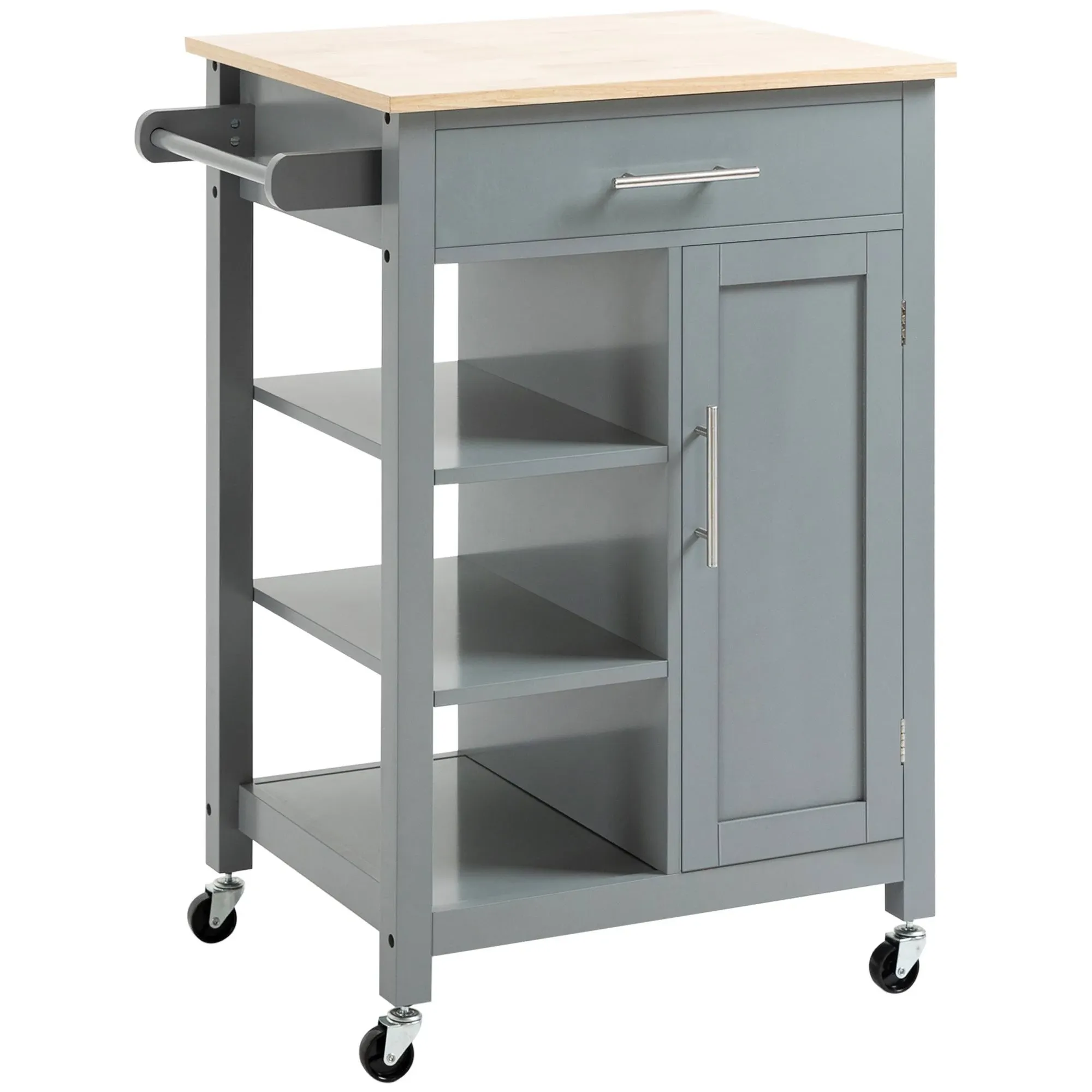 HOMCOM Compact Kitchen Trolley Utility Cart On Wheels With Open Shelf - Grey