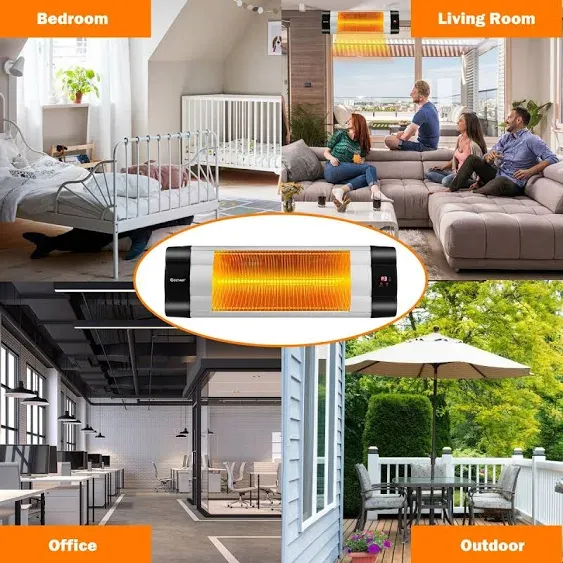 Costway 1500W Wall-Mounted Electric Heater Patio Infrared Heater with Remote Control