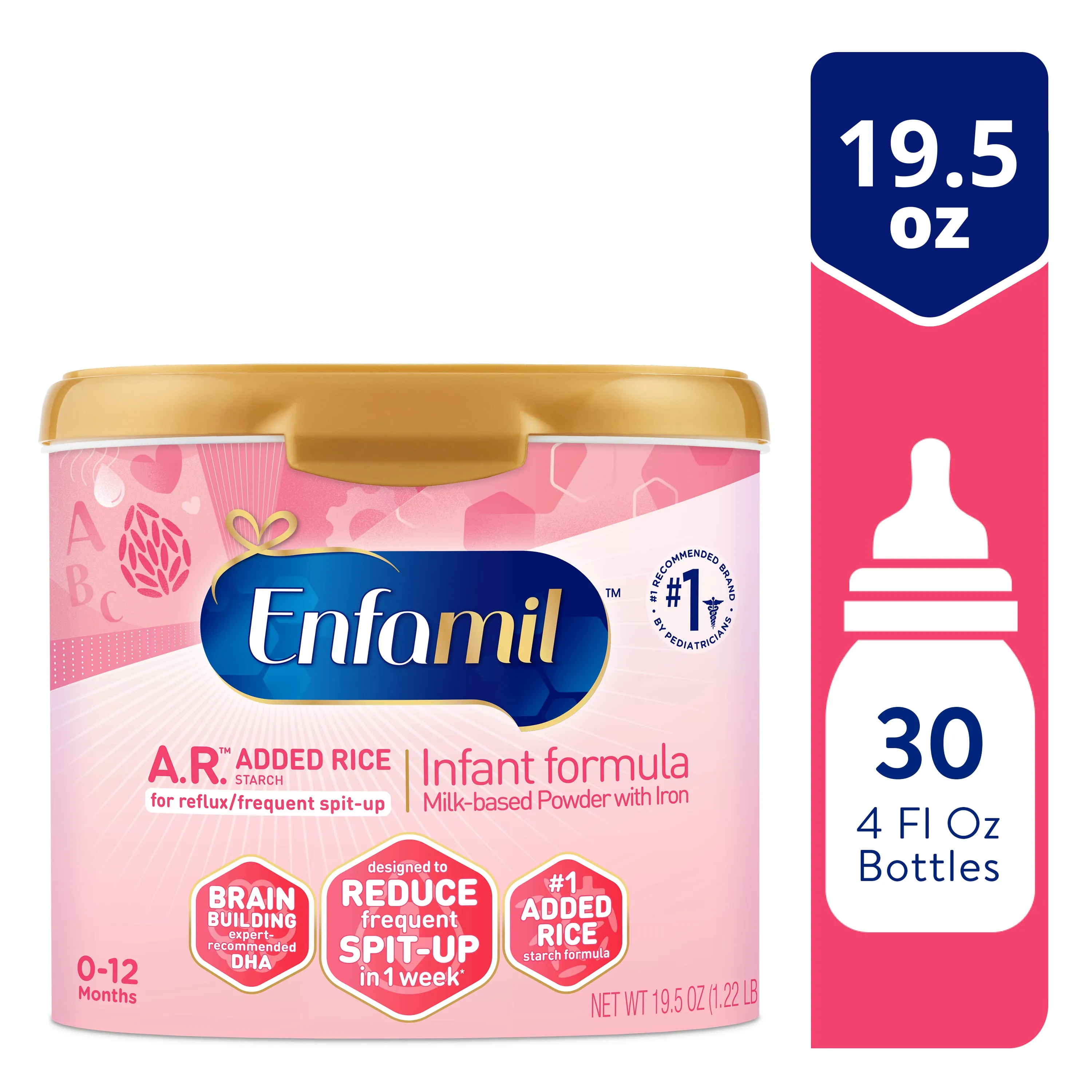 Enfamil A.R. Infant Formula, Clinically Proven to Reduce Reflux & Spit-Up in 1 Week, with Iron, DHA for Brain Development, Probiotics to Support Digestive & Immune Health, Powder Tub, 19.5 Oz