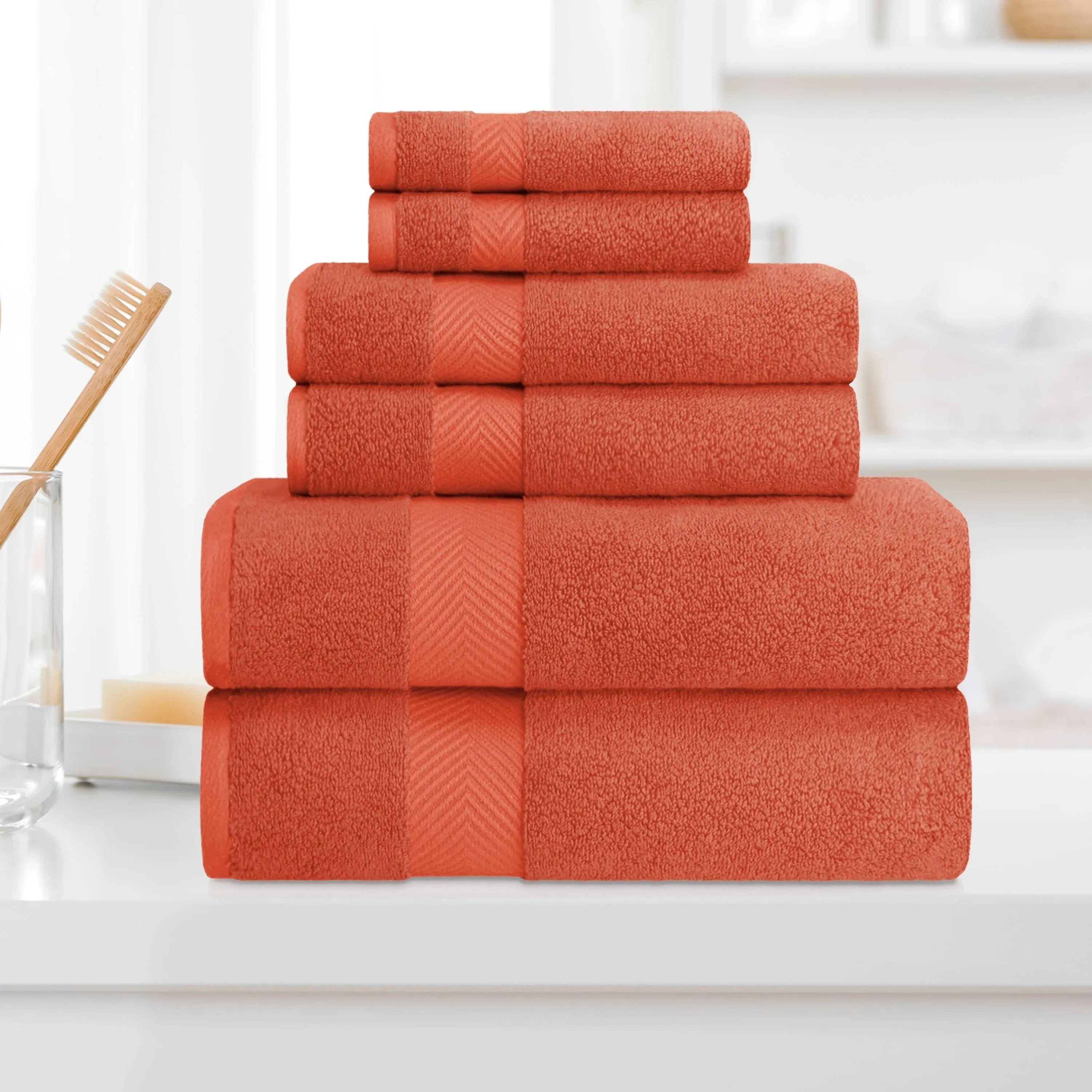 Superior Soft and Absorbent Zero Twist Cotton 6-Piece Towel Set, Brick