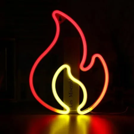 Flame Neon Sign Flame LED Neon Light Wall Decor Light Up Neon Sign for Bedroom Kids Room Living Room Bar Party Christmas Wedding Battery or USB Powered