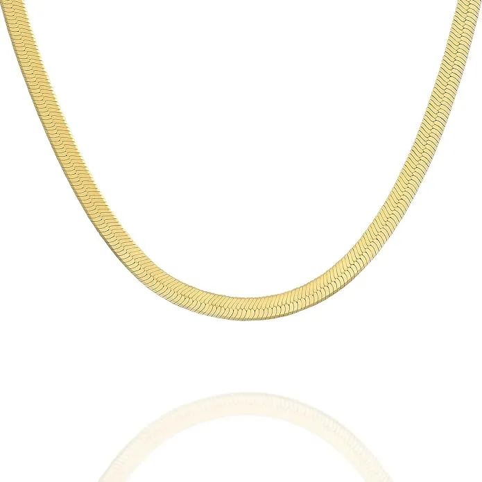 PAVOI Italian Solid 925 Sterling Silver, 22K Gold Plated Snake Chain Necklace, 3mm Italian Diamond-Cut Herringbone Necklace for Women and Men, Made in