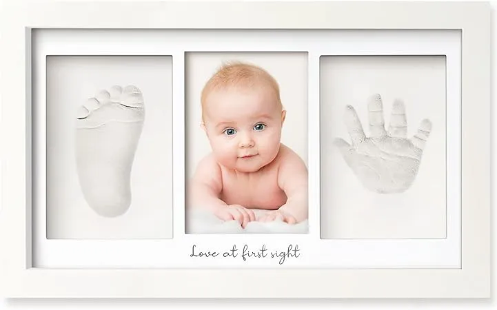 Baby Hand and Foot Print Kit, Duo Baby Picture Frame for Newborn, Baby Keepsake Frames - Cloud Gray