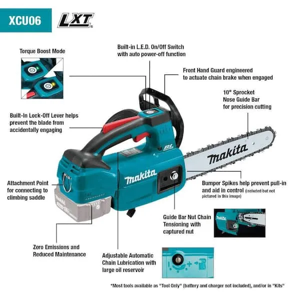 Makita XCU06Z 18V LXT® Lithium-Ion Brushless Cordless 10" Top Handle Chain Saw, Tool Only