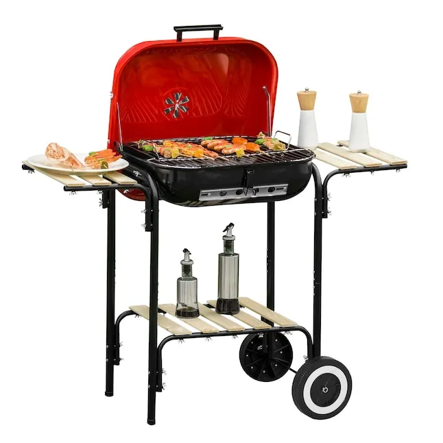 Outsunny 19-in Steel Porcelain Portable Outdoor Charcoal Barbecue Grill - Red, Fixed Side Shelf, 1-Year Warranty Lowes.com