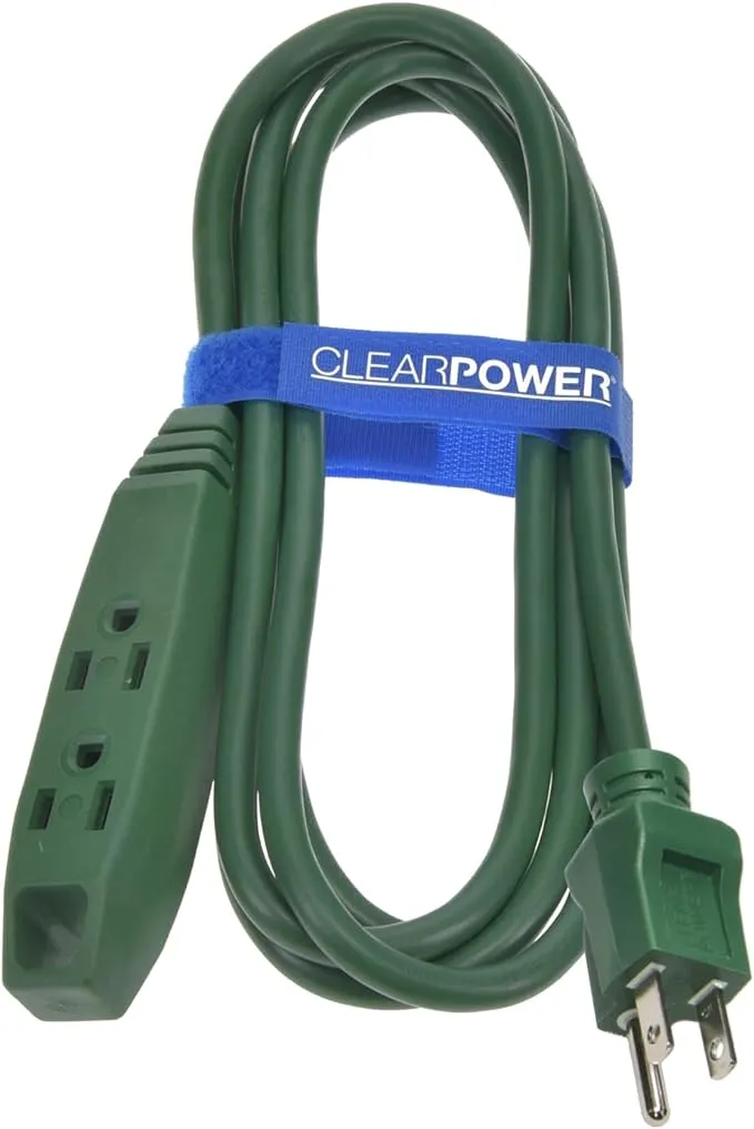 Clear Power 16/3 SJTW 9 ft 3-Outlet Lawn & Garden Outdoor Extension Cord Water and Weather Resistant Green CP10140