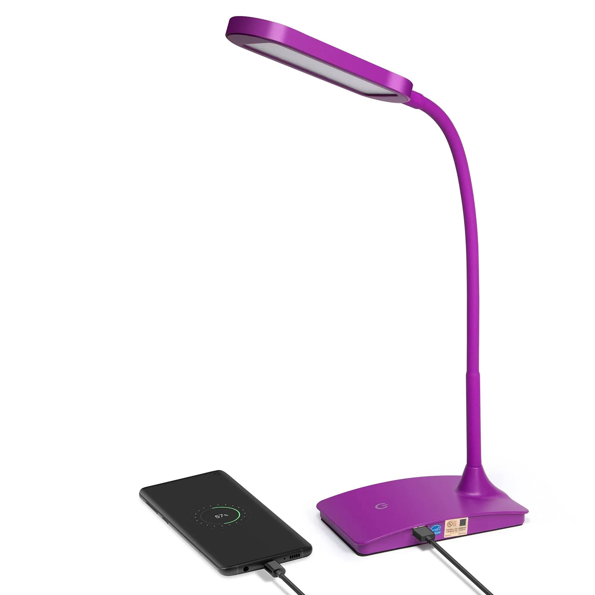 Purple Desk Lamp for Home Office - Super Bright Small Desk Lamp with USB Charging Port, a Perfect LED Desk Light as Study Lamp, Bedside Reading Lights