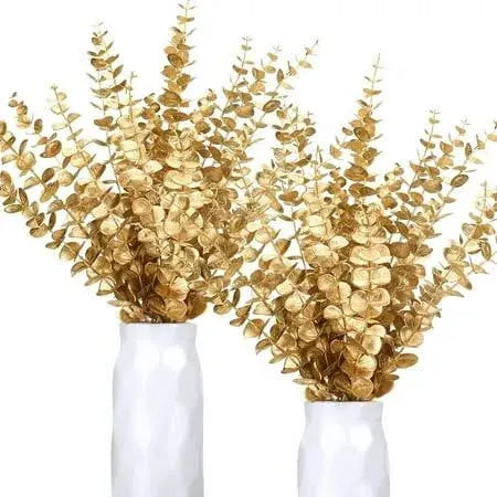 40 Pieces Gold Faux Eucalyptus Spray Artificial Gold Eucalyptus Branches Stems ...