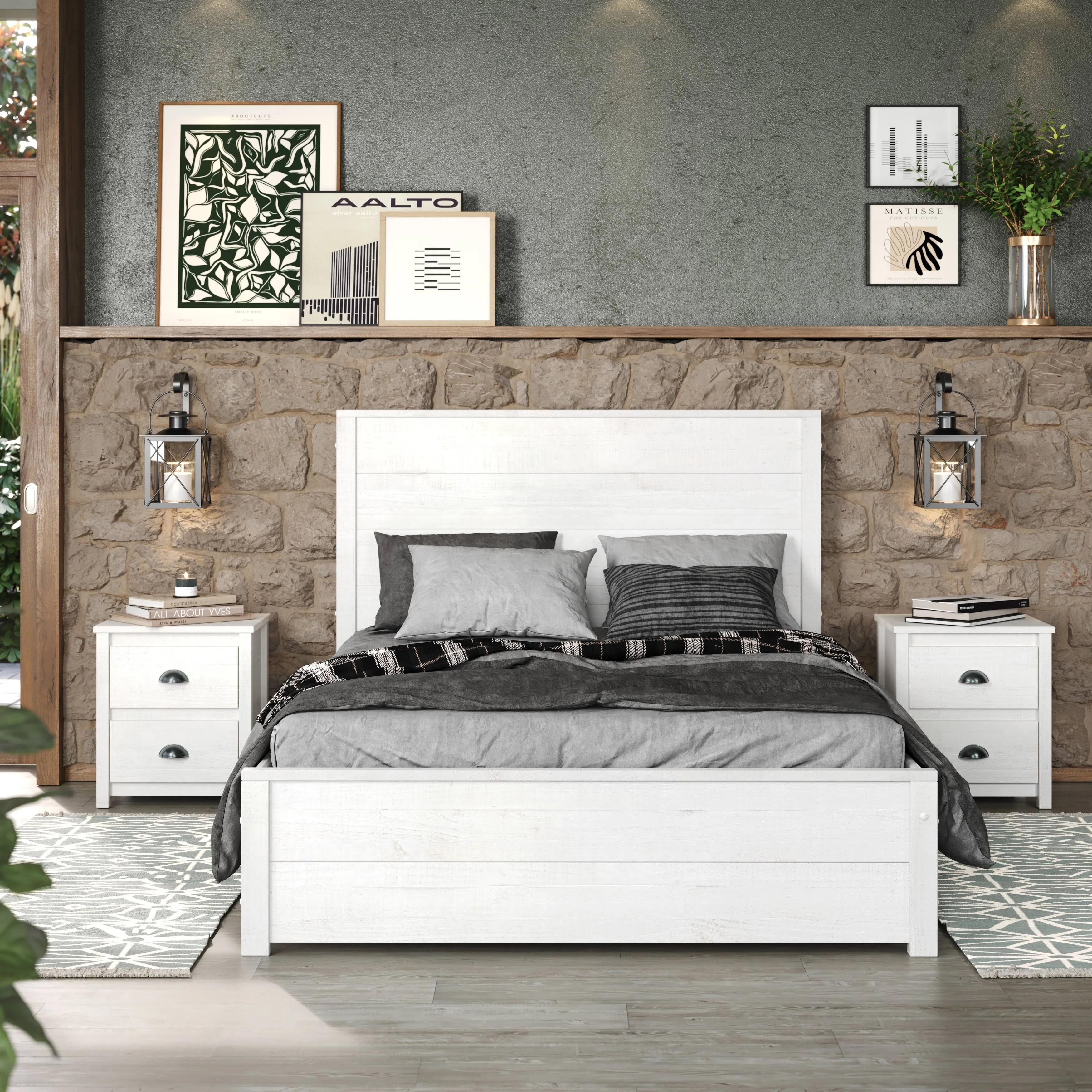 Hampton Solid Wood Bed Queen Size - Coastal White Finish - HM609