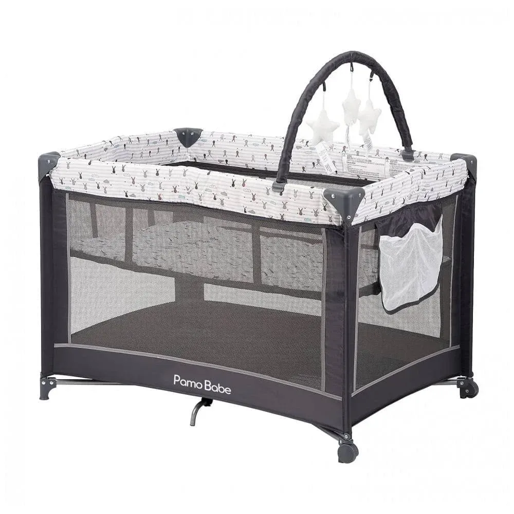 Pamo Babe Portable Playard,Sturdy Play Yard with Mattress and Toy Bar with Soft ...