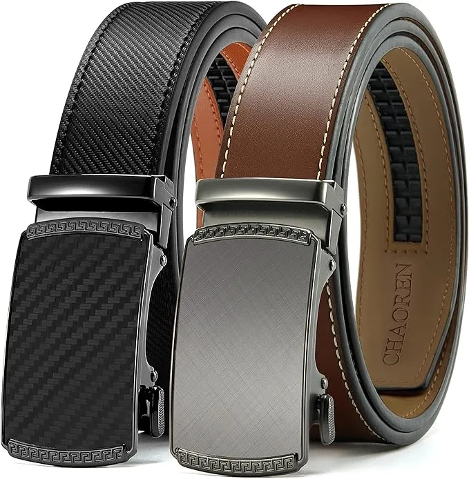 CHAOREN Leather Ratchet Belt Men 2 Pack - Customizable Fit, Effortless Style (35mm)