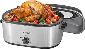 ZOKSUN 26 Quart Electric Roaster Oven, Turkey Roaster with Viewing Lid, Large Stainless Steel Roaster Oven Silver