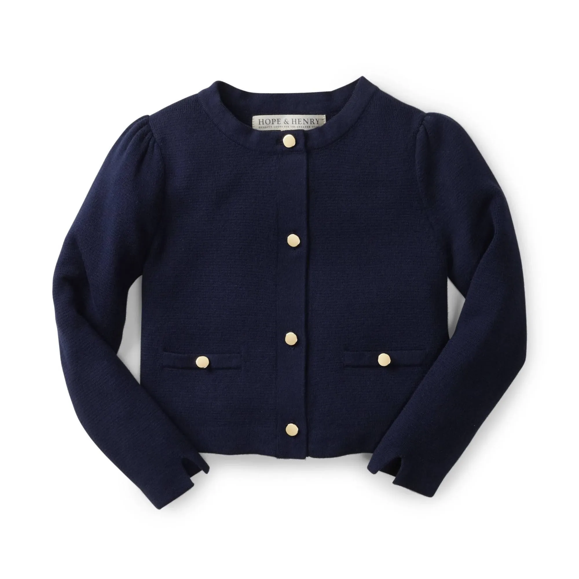 Hope & Henry Girls' Milano Stitch Cardigan (Navy, 3-6 Months)