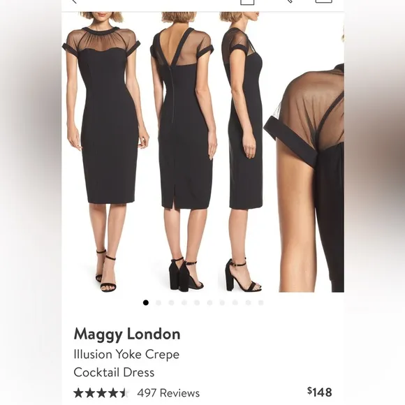 Maggy London Illusion Yoke Crepe Cocktail Dress Black