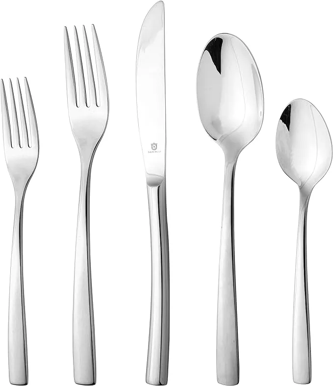 DANIALLI 60 Piece Matte Silverware Set For 12, 18 10 Stainless Steel Satin Si...