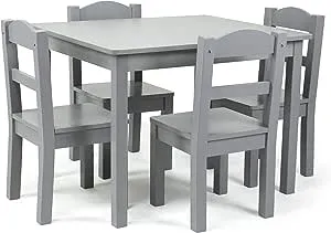 Humble Crew Kids Wood Table and 4 Chair Set Grey